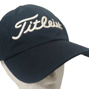 Titleist Golf Cap Hat Navy Blue Embroidered White Strap Back Canvas Adjustable